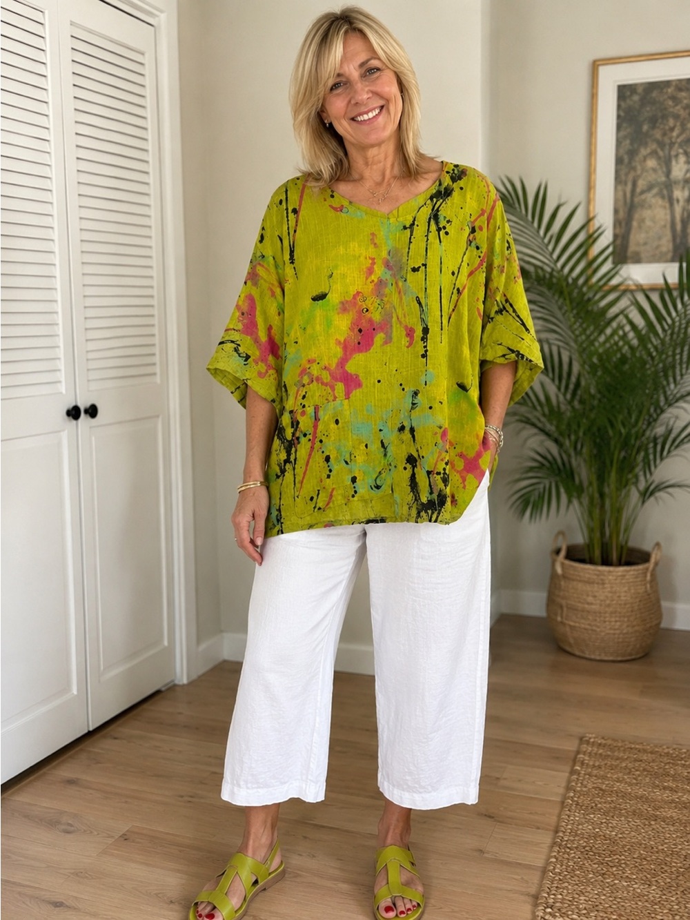 Transparente Lime Green Abstract art to wear Print Tunic top M / L ?